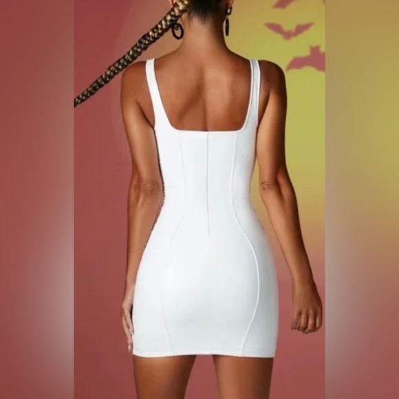Vinyl Square Neck Mini Dress in white, OH POLLY - Picture 3 of 6